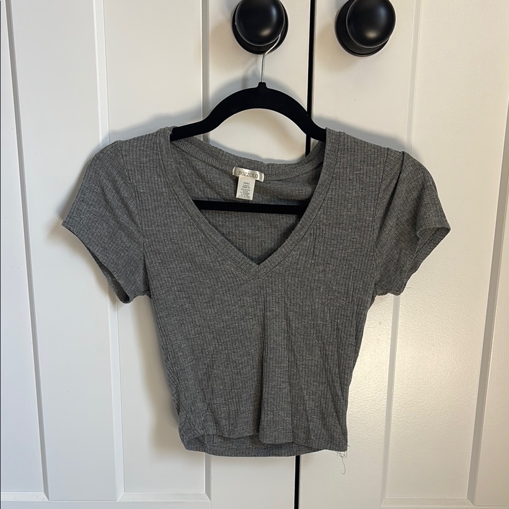 Bozzolo Gray Crop Fitted Short Sleeve T-Shirt